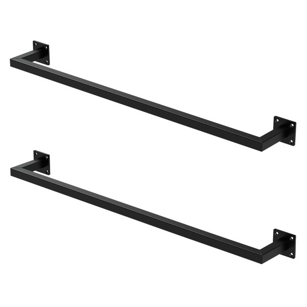 ML-Design 2er Set Kleiderstange Rechteck für die Wand, T12cm x B90cm, Schwarz, aus Stahl, Garderobenstange U-Form, Kleiderständer Wandmontage, Kleidergestell Garderobenhalter, inkl. Montagematerial