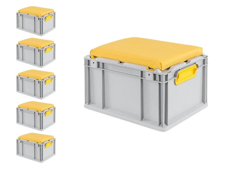 PROREGAL SparSet 6 x Eurobox NextGen Seat Box Gelb HxBxT 26,5 x 30 x 40 cm 20 Liter Griffe Geschlossen Eurobehälter Sitzbox Transportbox