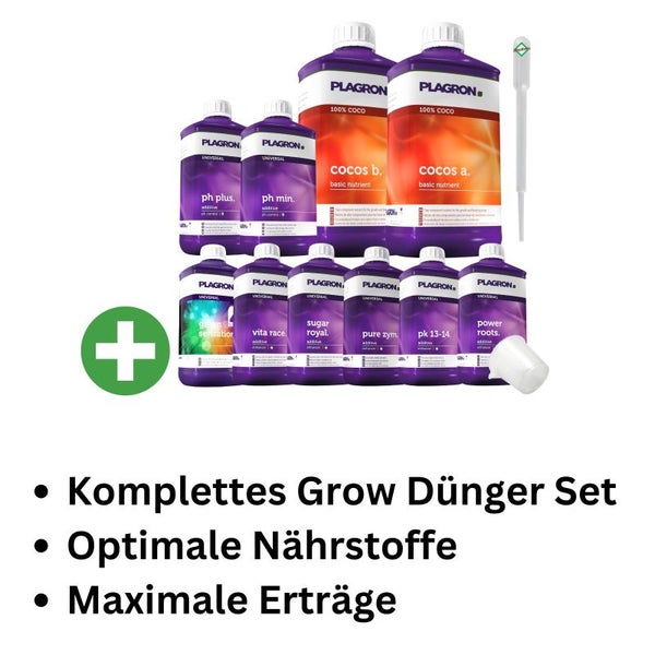 Plagron Coco XL 10-Teiliges Dünger Set – Komplettnährstoff für Cocos-Anbau | Für Gesundes Wachstum & Reiche Blüten, inklusive Coco A&B, Green Sensation, pH-Kontrolle & mehr