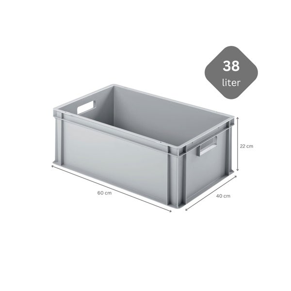 PROREGAL SparSet 10x Eurobehälter mit Offenem Griff und 1 x Transportroller Grau HxBxT 22 x 40 x 60 cm 38 Liter Eurobox Transportbox