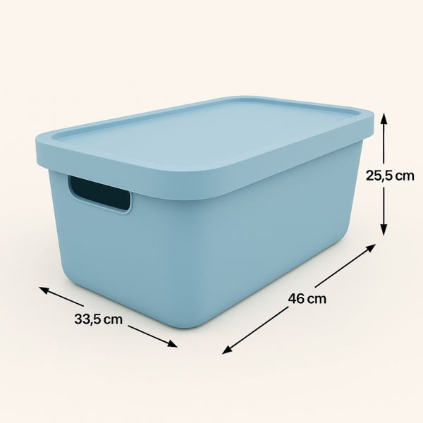 Aufbewahrungsbox aus Kunststoff mit Deckel, 46 cm Länge, 33,5 cm Breite und 25,5 cm Höhe