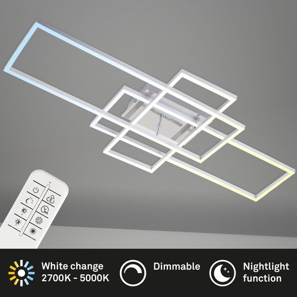 LED Deckenleuchte Dimmbar Fernbedienung CCT Timer 55W silber Metall Briloner