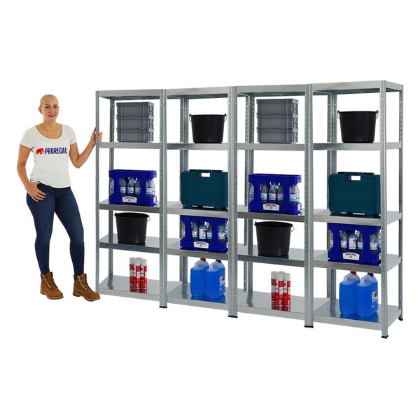PROREGAL Mega Deal 4x Schwerlastregal Steel Eagle HxBxT 180 x 60 x 40 cm Fachlast 130 kg Verzinkt
