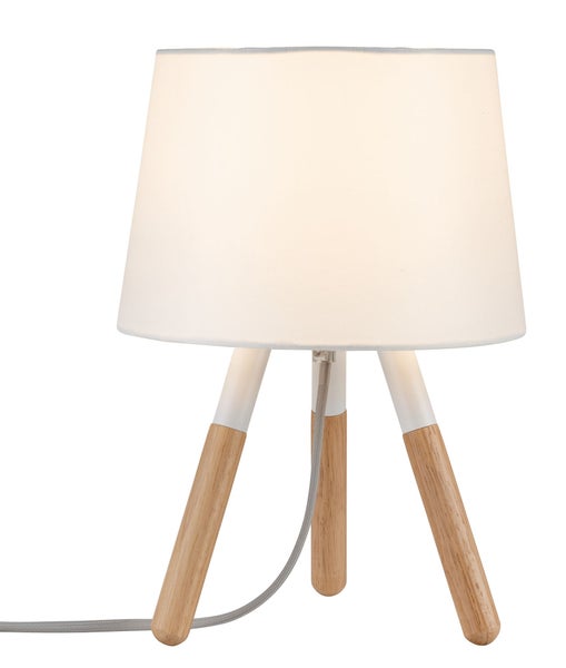 Neordic Tischleuchte Berit E27 max. 20W Weiß, Holz Stoff, Holz, Metall