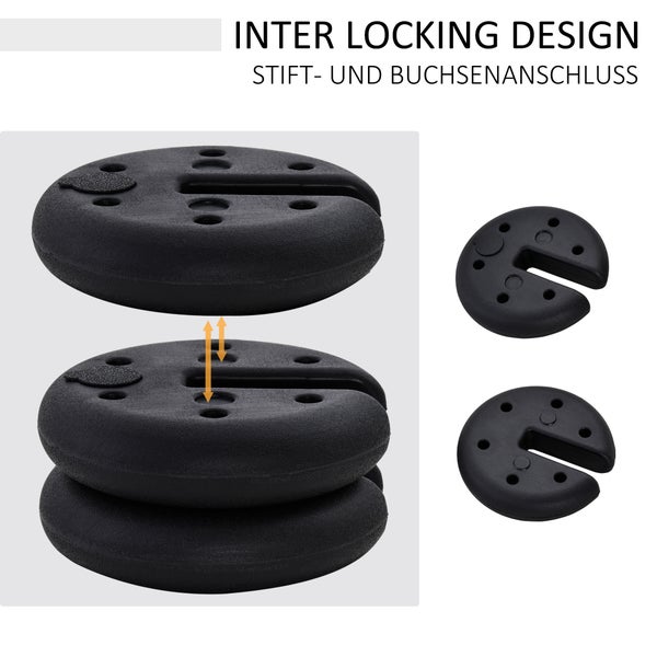 Outsunny 4 Stk. Pavillon Standfuß Gewicht Partyzelt Pavillongewicht befüllbar bis 5 kg HDPE-Kunststoff Schwarz Ø25 x 6 cm