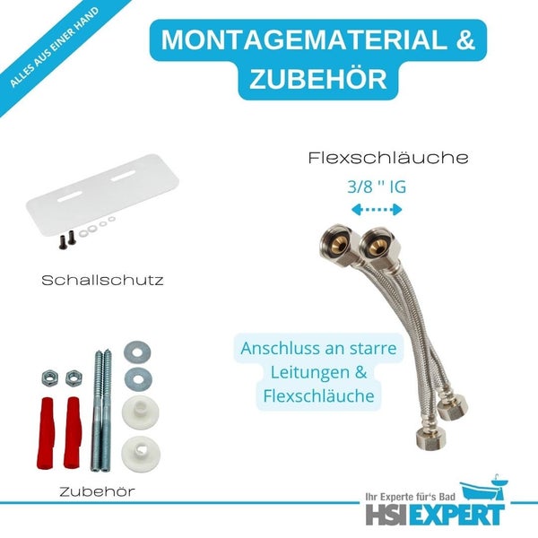 Montagematerial und Zubehör für Sanitärinstallationen inklusive Flexschläuche