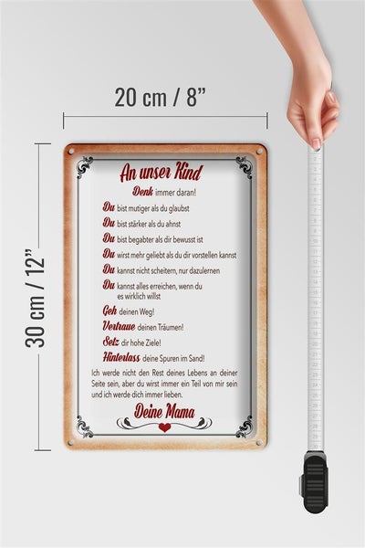 Blechschild Spruch 20x30cm Kind denk immer daran deine Mama