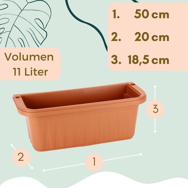 Blumenkasten Balkongeländer Balkon Blumenkasten Balkonkasten mit Halterung Balkonkasten Geländerkasten Balkonkasten mit Wasserspeicher terracotta 50 cm