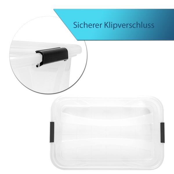 BigDean Aufbewahrungsbox mit Deckel transparent - 7L + Clipverschluss - Stapelbox Ordnungsbox Clipbox Lagerbox Box mit Deckel Storage Boxes - Klarsichtbox mit Deckel – stapelbar durchsichtig