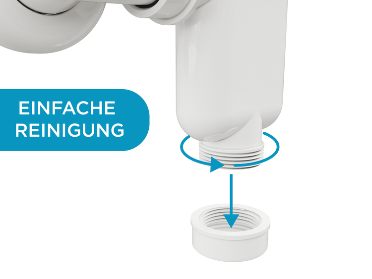 Aqua Bagno Raumsparsiphon für Doppel Waschtisch - Möbelsiphon - Siphon platzsparend - flexibel einstellbar - G 1 1/4 Zoll - DN32 - Doppelwaschbecken