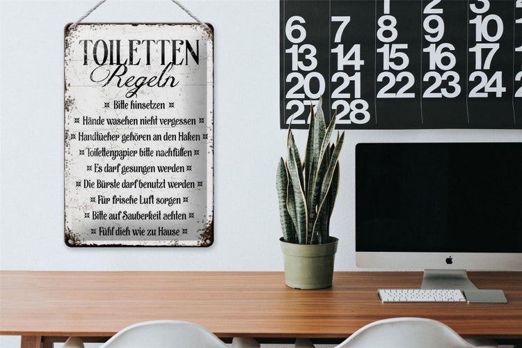 Blechschild Spruch 20x30cm Toiletten Regel bitte hinsetzen