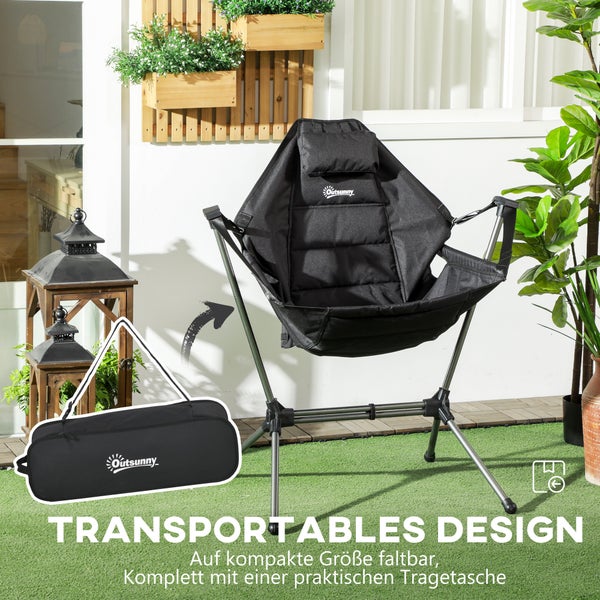 Outsunny Hängematte Campingstuhl Faltbar Gartensessel Regiestuhl Klappsessel mit Tasche bis 120kg Belastbar, Oxford, Schwarz