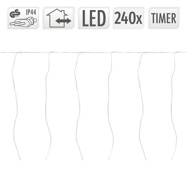 LED-Lichterkette mit 240 Lichtern und Timerfunktion sowie Geprüfte Sicherheit Siegel und Schutzart IP44