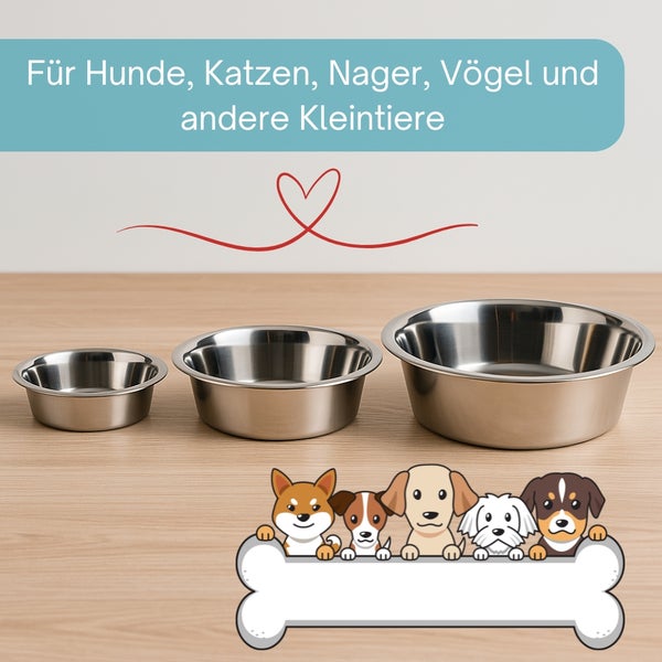 Drei Futternäpfe aus Edelstahl für Hunde, Katzen, Nagetiere, Vögel und andere Kleintiere