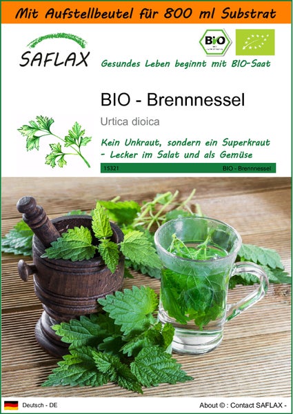 SAFLAX Garden in the bag - BIO - Brennnessel - Urtica dioica - 2000 Samen - Mit Anzuchtsubstrat im praktischen, selbst aufstellenden Beutel