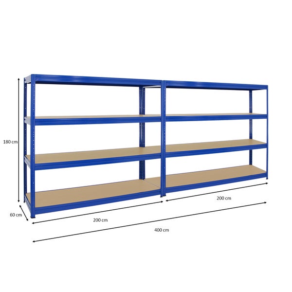 PROREGAL Mega Deal 2x Schwerlastregal Dino HxBxT 180 x 200 x 60 cm Fachlast 600 kg Blau