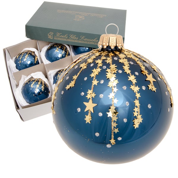 Sternennacht, 6-teilig, cobalt blau glanz/gold, 8cm, 6 Stck., Weihnachtsbaumkugeln, Christbaumschmuck, Weihnachtsbaumanhänger