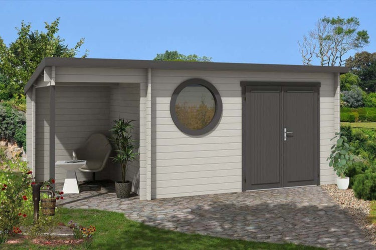 Alpholz Gartenhaus Maria-Rondo aus Massiv-holz, Gerätehaus mit 44 mm Wandstärke, Garten Holzhaus inklusive Montagematerial, Geräteschuppen 550 x 250 cm, Pultdach