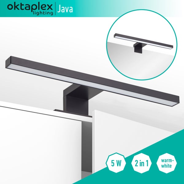 Spiegelleuchte 3000K warmweiß 5W IP44 schwarz 30cm Schranklampe 320Lm als Aufbauleuchte oder Klemmleuchte Spiegelllampe