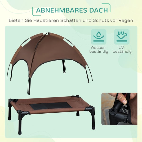 PawHut Hundebett, L76 x B61 x H73 cm, Metall, Oxford, Netzstoff, Taftstoff, Kaffee+Schwarz