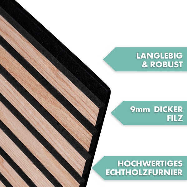 Detailansicht einer Akustikpaneele mit Echtholzfurnier und Filzträger
