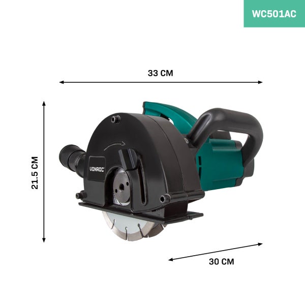 VONROC Schlitzfräse Mauernutfräse mit Absaugung [1700W] - Nutfräser für Kabelnut [14/19/29mm] - Schlitzmaschine 150mm mit Schnittiefe [4-40mm] inklusive 2 Diamantscheiben