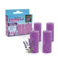 Vier violette Abfluss-Fee Reinigungssticks mit Lavendelduft und Verpackung.