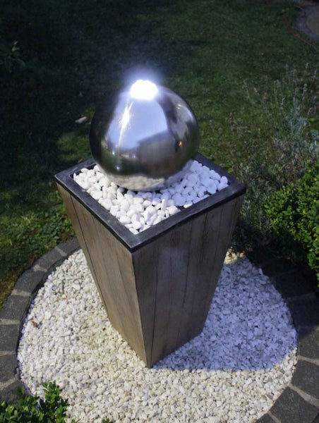 Kugelbrunnen Gartenbrunnen Brunnen FoLegno mit Edelstahlkugel 83cm 10858