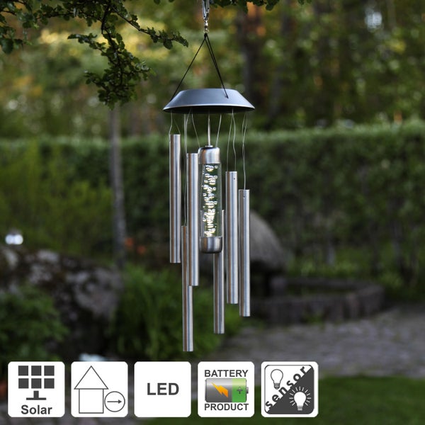 Solarbetriebenes Windspiel mit LED-Beleuchtung für den Außenbereich