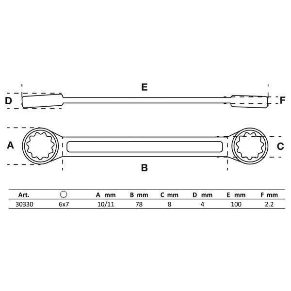 BGS Doppel-Ringschlüssel extra flach SW 6 x 7 mm - 30330