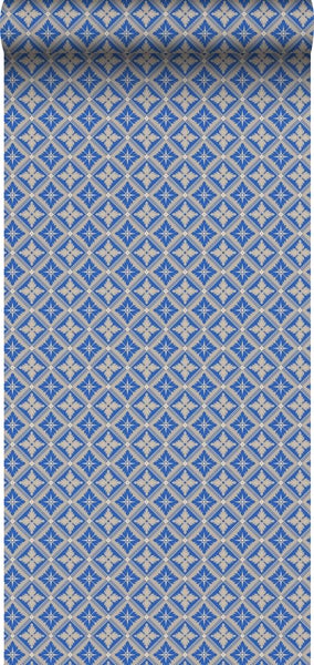 Borastapeter Tapete Fliesenmuster Blau und Beige - 53 cm x 10.05 m - 660069