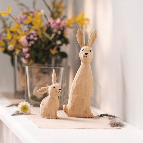 FRANK FLECHTWAREN|Figur Hasenmutter mit Kind, 2er Set, Höhe 11 cm, 20 cm, LINDE