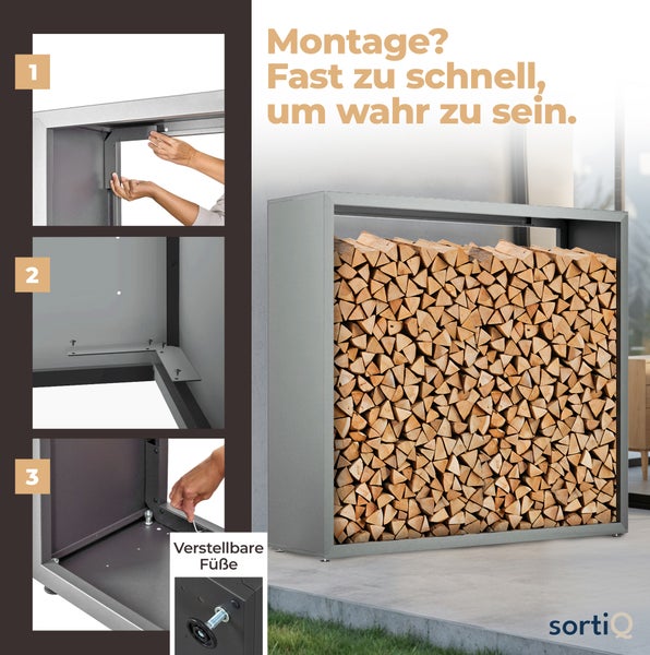 Aufbauanleitung für ein Brennholzregal mit verstellbaren Füßen