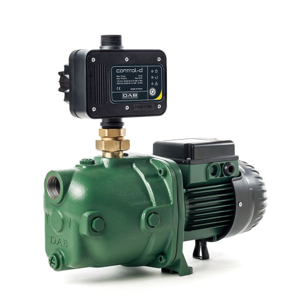 DAB Gartenpumpe Jet mit elektronischer Steuerung Control-D aus grünem Gusseisen.