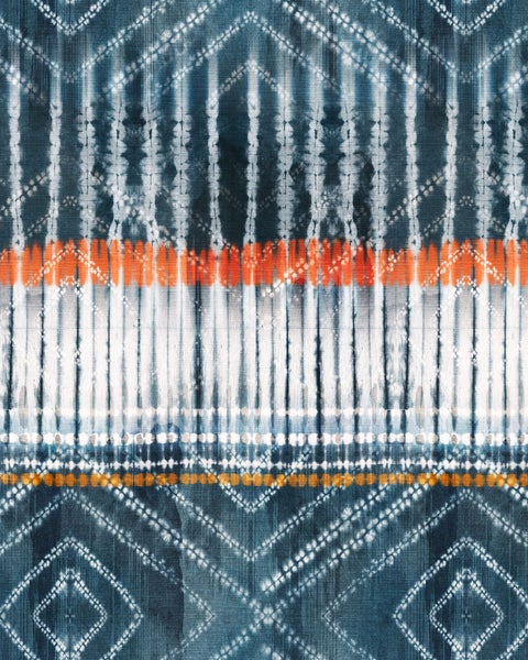 Gemusterter Stoff mit geometrischen Formen und Streifen