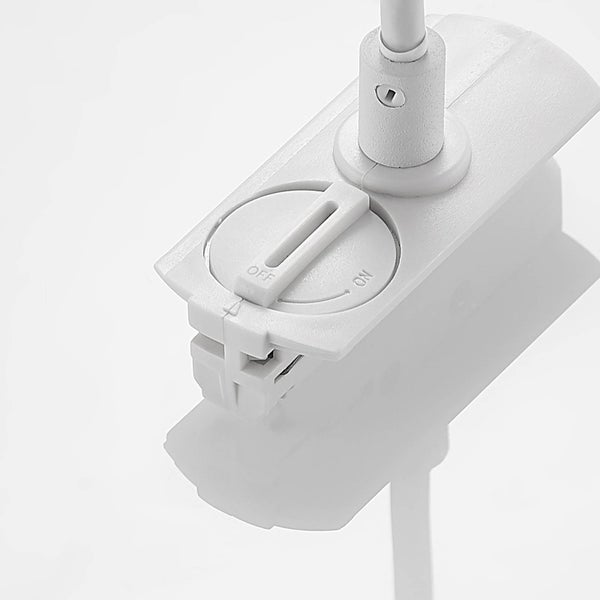 Stromschienenadapter mit Ein- und Aus-Drehschalter aus Kunststoff.