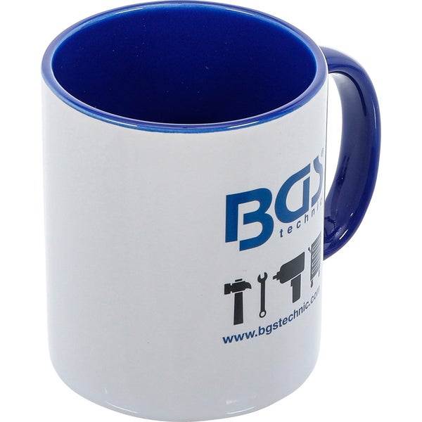 Keramikbecher mit BGS Technic Logo und Werkzeugmotiven