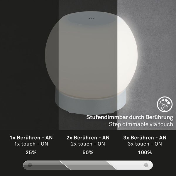LED Tischlampe Akku Dimmbar Glas Kabellos Touchfunktion 3W chrom Ø16cm Briloner