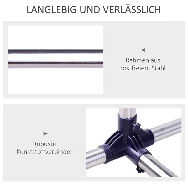 HOMCOM, Kleiderständer, Wäscheständer , 86L x 95B x 45H cm, Edelstahl, Silber