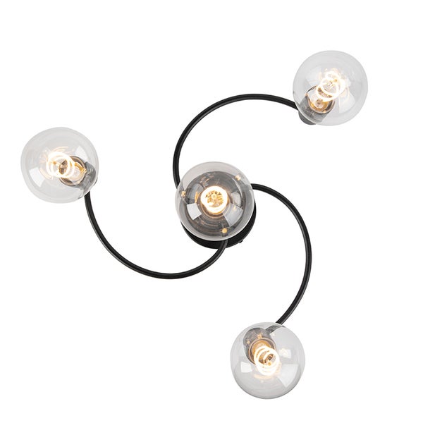 Deckenleuchte mit drei Glaskugeln und schwarzem Metallgestell