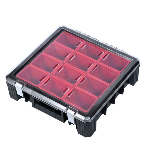 PROREGAL Sortierkasten mit 12 herausnehmbaren Boxen | HxBxT 11x39x40cm | Schwarz/Rot