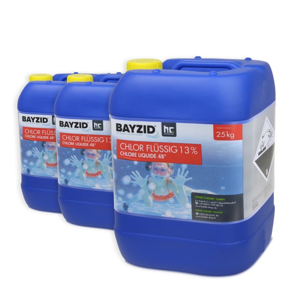 BAYZID pH-Granulat zur Regulierung des pH-Wertes im Poolwasser. Gefahrenzeichen auf der Verpackung.