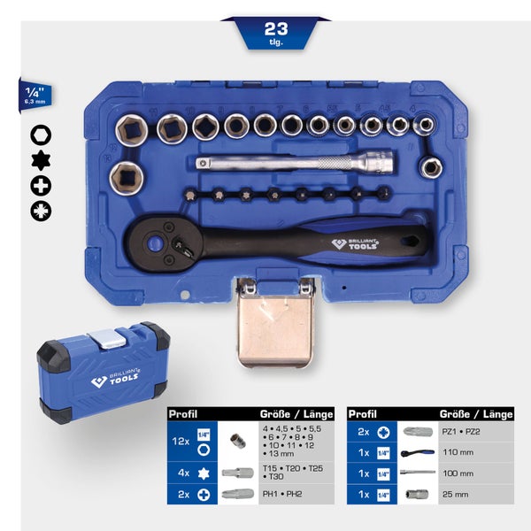 BRILLIANT TOOLS 1/4 Steckschlüssel-Satz 23tlg. - BT020023
