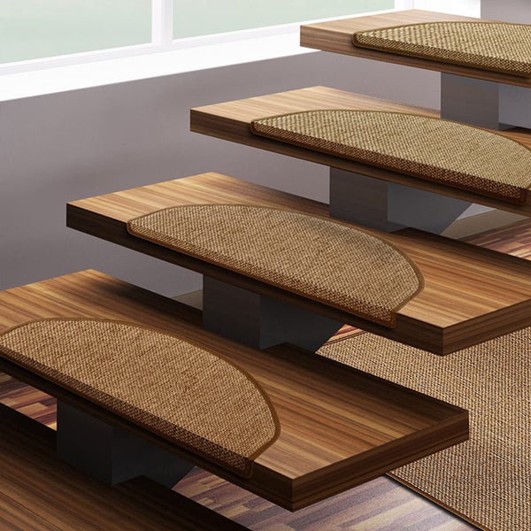 FLOORDIREKT Stufenmatte Sabang - Sisaloptik - Gekettelter Rand & Selbstklebend - Natur - 23,5 x 65 cm - Halbrund