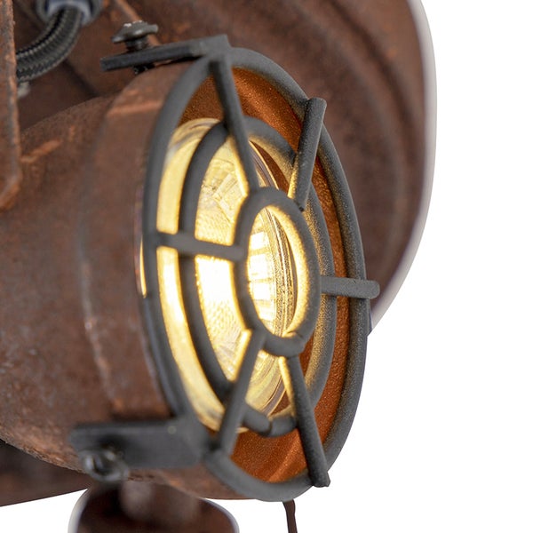Nahaufnahme einer Innenleuchte im Industrial-Stil mit Metallgehäuse und Schutzgitter.