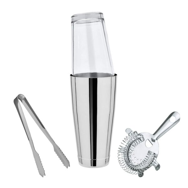 Boston Shaker, Set Klein - Cocktail Shaker mit Mixing Glas, Sieb & Eiswürfelzange