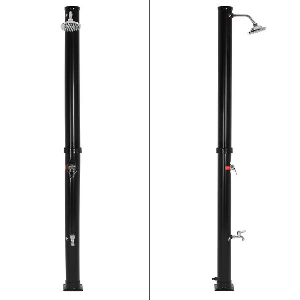 ML-Design Solardusche 20 L 210 cm rund mit Fußdusche und Regenduschkopf, Schwarz, warmes Wasser, bis 60°C ohne Stromanschluss, mit Gartenschlauch-Anschluss, Solar Gartendusche Außendusche Pooldusche
