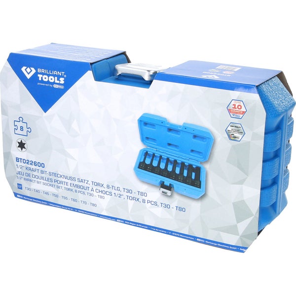BRILLIANT TOOLS 1/2 Kraft Bit-Stecknuss Satz Torx 8tlg. T30 - T80 - BT022600