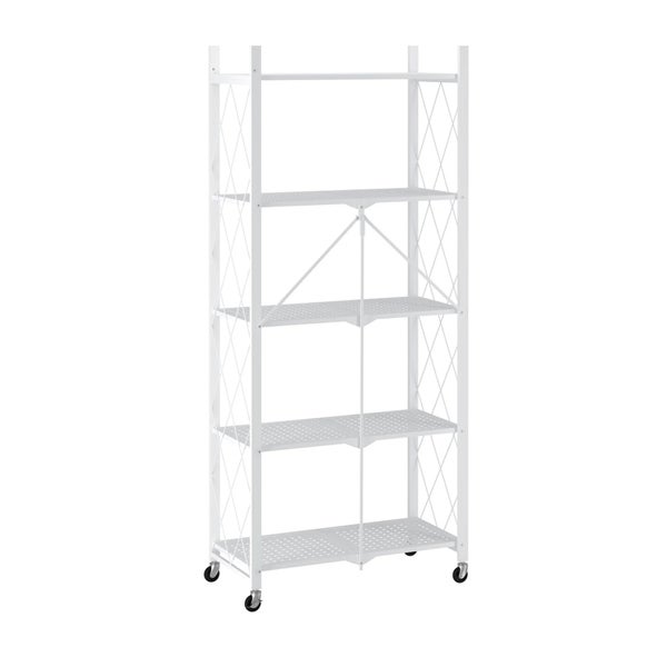 Weißes Regal mit fünf Böden und Rollen
