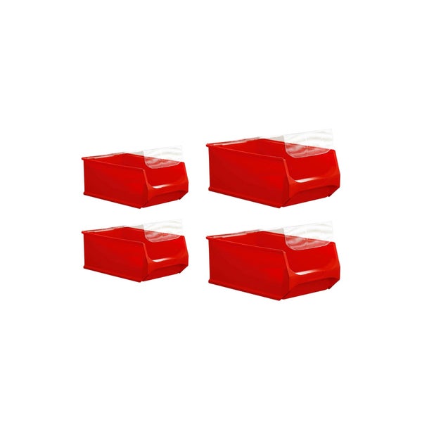 PROREGAL SuperSparSet 4 x Rote Sichtlagerbox 5.0 Mit Abdeckung HxBxT 20 x 30 x 50 cm 21,8 Liter Sichtlagerbehälter Sichtlagerkasten